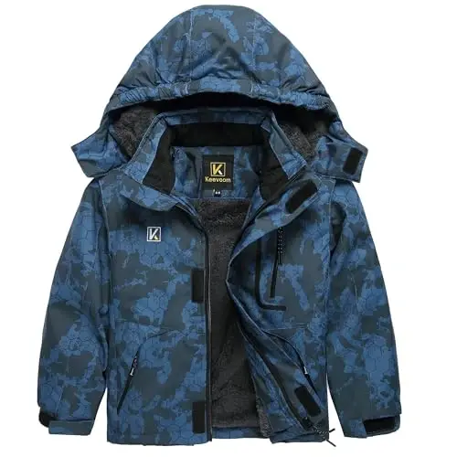 Keevoom Boys Qishki Palto Chang'i Kurtkasi Shamoldan Himoyalangan Bolalar Snoubordi Issiq Fleece Qor Palto Suv o'tkazmaydigan Tashqi Kaputli Chang'i Paltolari - 3
