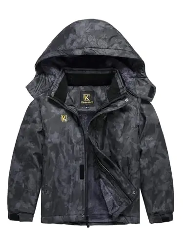 Keevoom Boy's Waterproof Ski Jacket Qishki Issiq Qalin Qor Palto Shamolga chidamli Fleece Bolalar Tashqi Kiyimli Qorli Snoubord Kurtkalari - 3