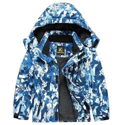 Keevoom Boys Winter Coat Ski Jacket Windproof Kids Snowboard Warm Fleece Snow Coat Waterproof Outdoor Hooded Ski Coats 