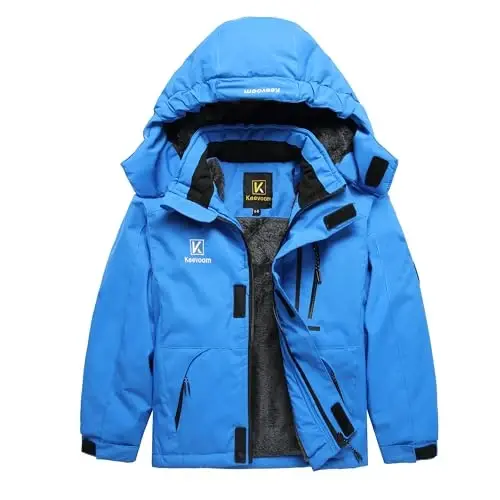 Keevoom Boys Winter Coat Ski Jacket Windproof Kids Snowboard Warm Fleece Snow Coat Waterproof Outdoor Hooded Ski Coats - MODAZONE