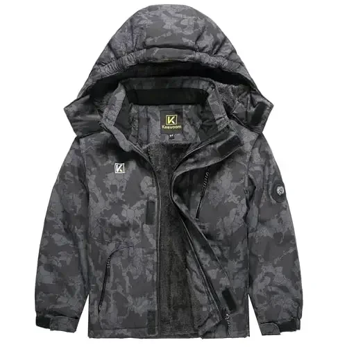Keevoom Boys Winter Coat Ski Jacket Windproof Kids Snowboard Warm Fleece Snow Coat Waterproof Outdoor Hooded Ski Coats - 3