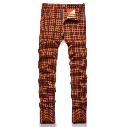 Keevoom Erkaklar uchun Plaid Shimlar Stretch Skinny Slim Fit Flat-Front Casual Fashion Comfy Solid Pencil Business Dress Chinos Shimlar - 1