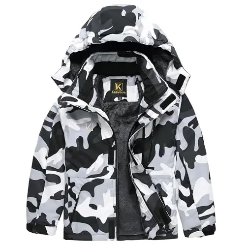 Keevoom Boys Winter Coat Ski Jacket Windproof Kids Snowboard Warm Fleece Snow Coat Waterproof Outdoor Hooded Ski Coats - 4