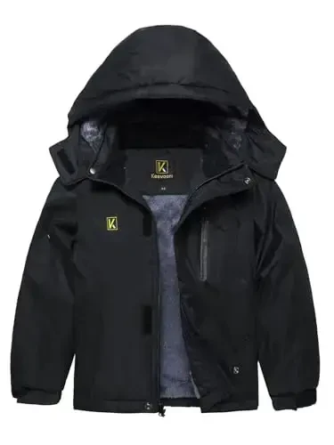Keevoom Boy's Waterproof Ski Jacket Winter Warm Thick Snow Coat Windproof Fleece Kids Outdoor Hooded Snowboard Jackets - 1