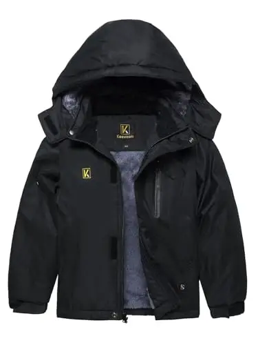 Keevoom Boy's Waterproof Ski Jacket Winter Warm Thick Snow Coat Windproof Fleece Kids Outdoor Hooded Snowboard Jackets 