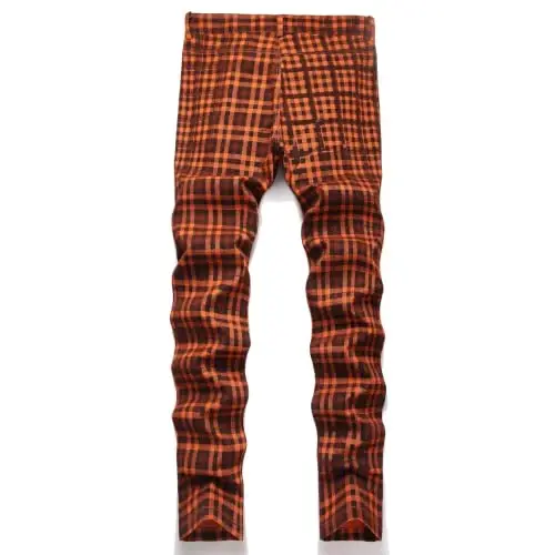 Keevoom Plaid Pants for Men Stretch Skinny Slim Fit Flat-Front Casual Fashion Comfy Solid Pencil Business Dress Chinos Pants - 3