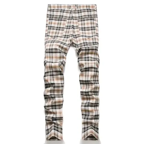 Keevoom Plaid Pants for Men Stretch Skinny Slim Fit Flat-Front Casual Fashion Comfy Solid Pencil Business Dress Chinos Pants - KEEVOOM (1)