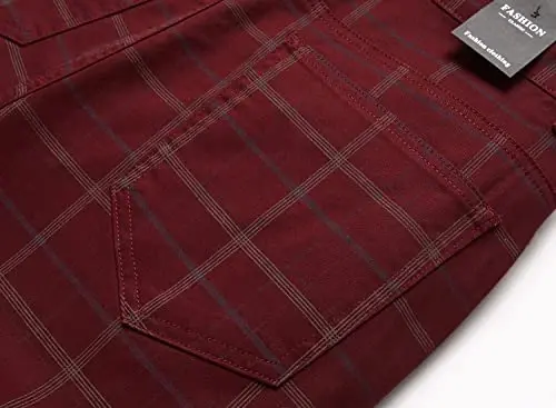 Keevoom Plaid Pants for Men Stretch Skinny Slim Fit Flat-Front Casual Fashion Comfy Solid Pencil Business Dress Chinos Pants - 6