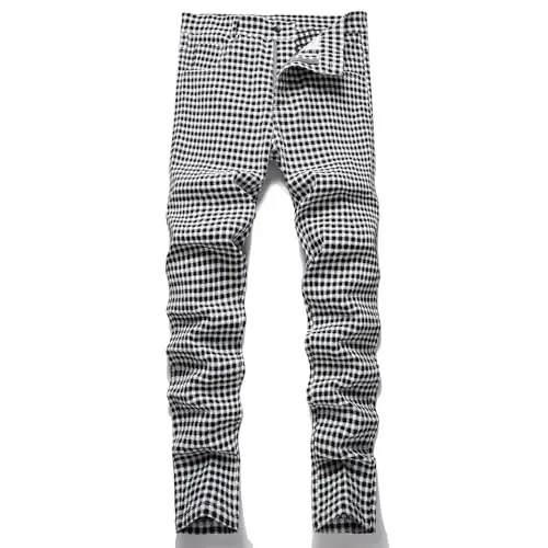 Keevoom Plaid Pants for Men Stretch Skinny Slim Fit Flat-Front Casual Fashion Comfy Solid Pencil Business Dress Chinos Pants - 1