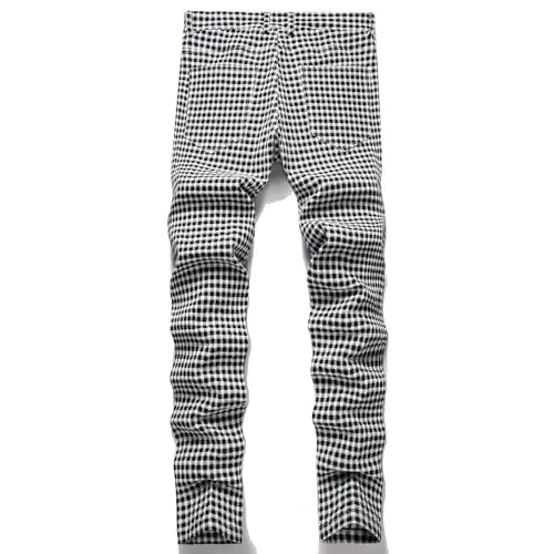 Keevoom Plaid Pants for Men Stretch Skinny Slim Fit Flat-Front Casual Fashion Comfy Solid Pencil Business Dress Chinos Pants - 2