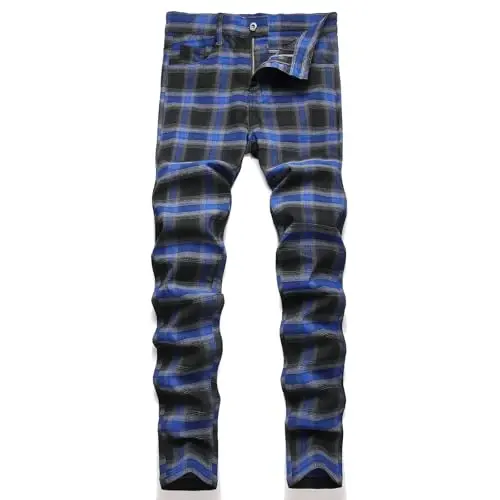 Keevoom Plaid Pants for Men Stretch Skinny Slim Fit Flat-Front Casual Fashion Comfy Solid Pencil Business Dress Chinos Pants - 1