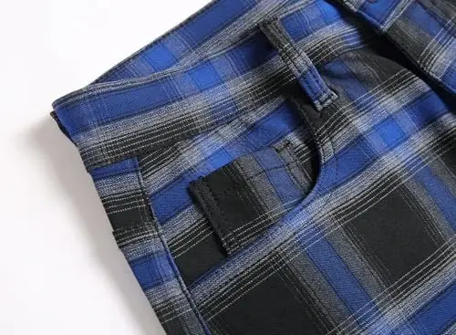 Keevoom Plaid Pants for Men Stretch Skinny Slim Fit Flat-Front Casual Fashion Comfy Solid Pencil Business Dress Chinos Pants - 3