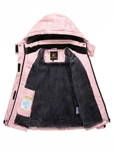 Keevoom Girl's Suv o'tkazmaydigan chang'i kurtkasi Fleece qor paltosi Shamolga chidamli iliq qishki snoubord kurtkasi olinadigan qalpoqli - 4