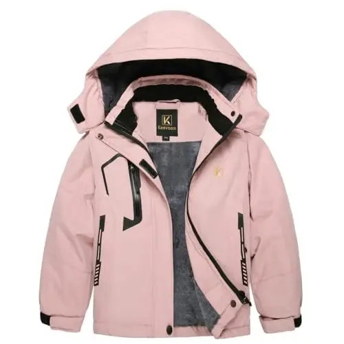 Keevoom Girl's Waterproof Ski Jacket Fleece Snow Coat Windproof Warm Winter Snowboarding Jacket with Removable Hood - 3