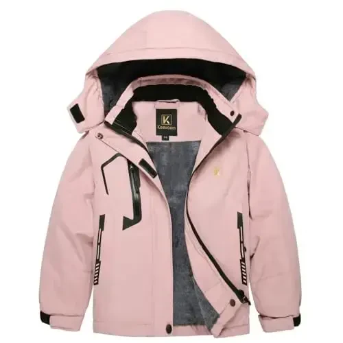 Keevoom Girl's Waterproof Ski Jacket Fleece Snow Coat Windproof Warm Winter Snowboarding Jacket with Removable Hood - 3