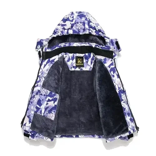 Keevoom Girl's Waterproof Ski Jacket Fleece Snow Coat Windproof Warm Winter Snowboarding Jacket with Removable Hood - 3