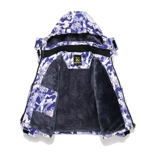 Keevoom Girl's Waterproof Ski Jacket Fleece Snow Coat Windproof Warm Winter Snowboarding Jacket with Removable Hood - 3