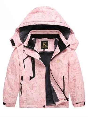 Keevoom Girl's Waterproof Ski Jacket Fleece Snow Coat Windproof Warm Winter Snowboarding Jacket with Removable Hood - 2