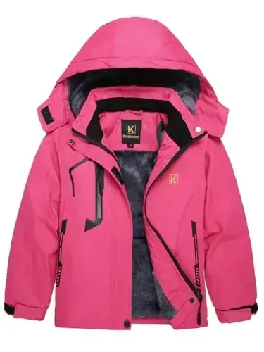 Keevoom Girl's Waterproof Ski Jacket Fleece Snow Coat Windproof Warm Winter Snowboarding Jacket with Removable Hood - 4