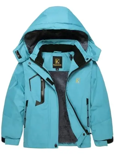 Keevoom Girl's Waterproof Ski Jacket Fleece Snow Coat Windproof Warm Winter Snowboarding Jacket with Removable Hood - 2