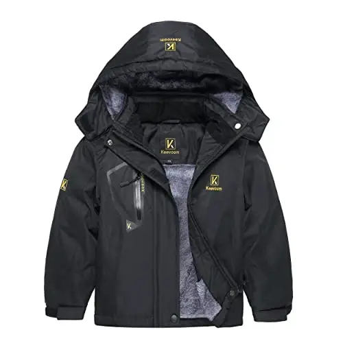 Keevoom Girl's Waterproof Ski Jacket Fleece Snow Coat Windproof Warm Winter Snowboarding Jacket with Removable Hood 