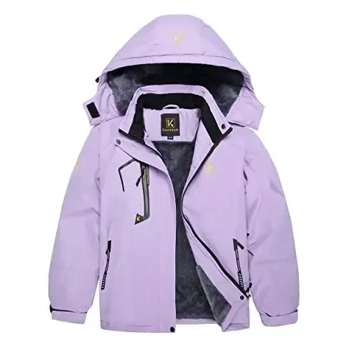 Keevoom Girl's Waterproof Ski Jacket Fleece Snow Coat Windproof Warm Winter Snowboarding Jacket with Removable Hood - 1