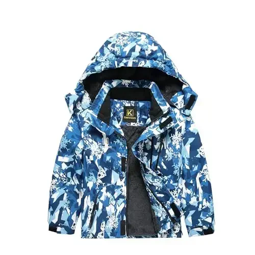 Keevoom o'g'il bolalar qishki palto chang'i kurtkasi shamoldan himoya qiluvchi bolalar snowboard iliq fleece qorli palto suv o'tkazmaydigan tashqi makon kaputli chang'i paltolari - MODAZONE