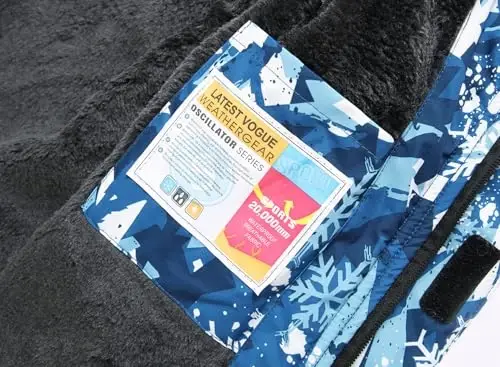 Keevoom o'g'il bolalar qishki palto chang'i kurtkasi shamoldan himoya qiluvchi bolalar snowboard iliq fleece qorli palto suv o'tkazmaydigan tashqi makon kaputli chang'i paltolari - 6