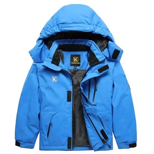 Keevoom o'g'il bolalar qishki palto chang'i kurtkasi shamolga chidamli bolalar snoubordi issiq jun qor palto suv o'tkazmaydigan tashqi kiyim kaputli chang'i paltolari - 1