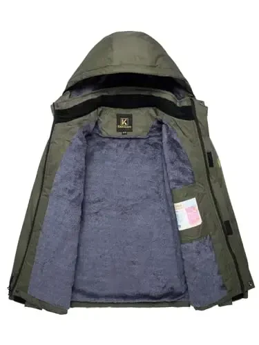 Keevoom o'g'il bolalar uchun suv o'tkazmaydigan chang'i kurtkasi Qishki issiq qalin qor palto Shamol o'tkazmaydigan jun bolalar uchun tashqi kapüşonlu snowboard kurtkalar - 4