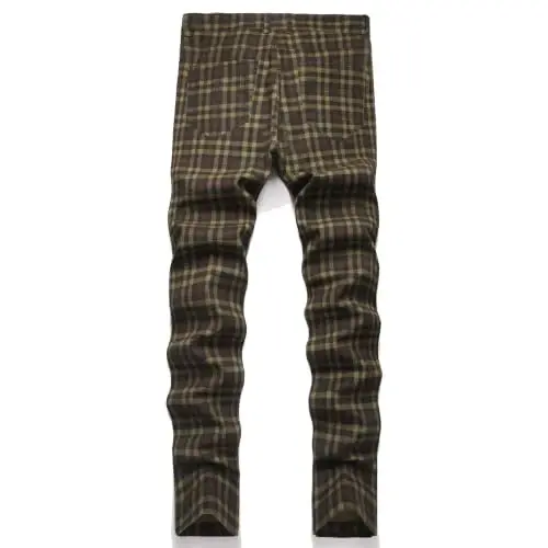 Keevoom Plaid Pants for Men Stretch Skinny Slim Fit Flat-Front Casual Fashion Comfy Solid Pencil Business Dress Chinos Pants - KEEVOOM (1)