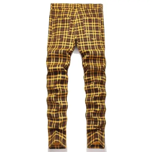 Keevoom Plaid Pants for Men Stretch Skinny Slim Fit Flat-Front Casual Fashion Comfy Solid Pencil Business Dress Chinos Pants - 3
