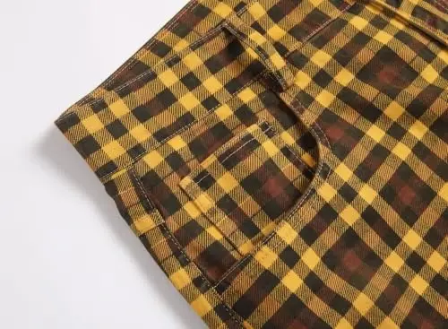 Keevoom Plaid Pants for Men Stretch Skinny Slim Fit Flat-Front Casual Fashion Comfy Solid Pencil Business Dress Chinos Pants - 4