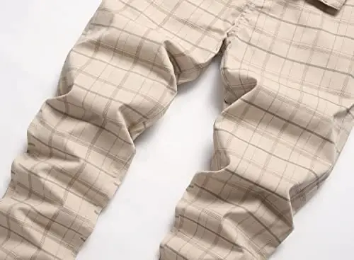Keevoom Plaid Pants for Men Stretch Skinny Slim Fit Flat-Front Casual Fashion Comfy Solid Pencil Business Dress Chinos Pants - 5