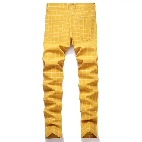 Keevoom Plaid Pants for Men Stretch Skinny Slim Fit Flat-Front Casual Fashion Comfy Solid Pencil Business Dress Chinos Pants - 3