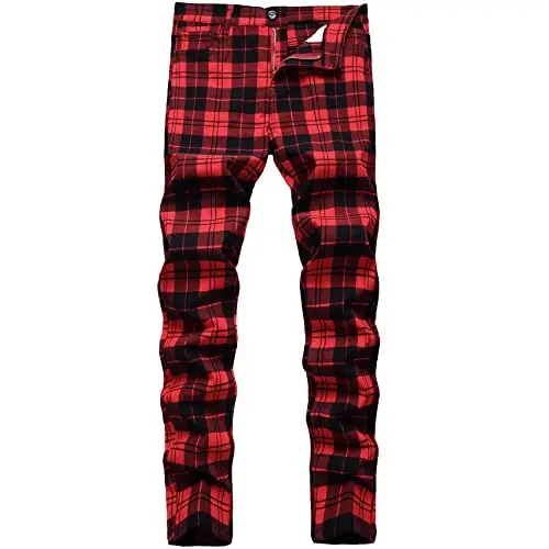Keevoom Plaid Pants for Men Stretch Skinny Slim Fit Flat-Front Casual Fashion Comfy Solid Pencil Business Dress Chinos Pants - 1