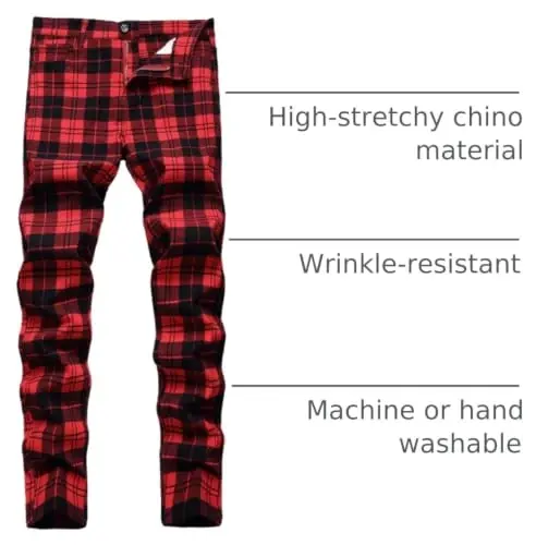 Keevoom Plaid Pants for Men Stretch Skinny Slim Fit Flat-Front Casual Fashion Comfy Solid Pencil Business Dress Chinos Pants - 4