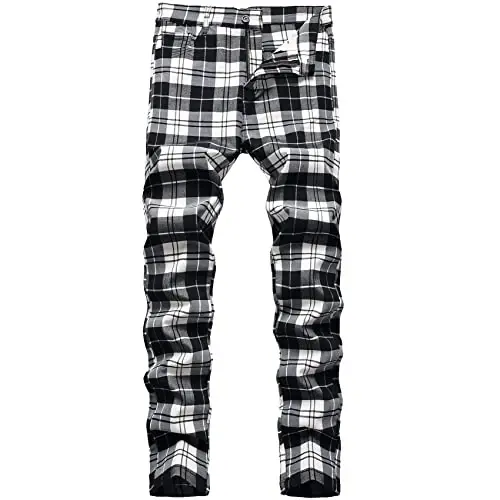Keevoom Plaid Pants for Men Stretch Skinny Slim Fit Flat-Front Casual Fashion Comfy Solid Pencil Business Dress Chinos Pants - 1