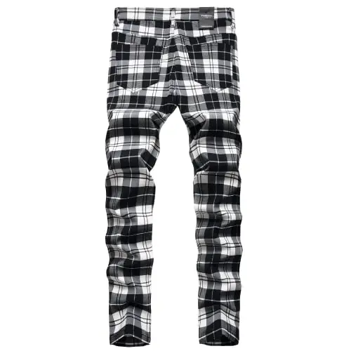 Keevoom Plaid Pants for Men Stretch Skinny Slim Fit Flat-Front Casual Fashion Comfy Solid Pencil Business Dress Chinos Pants - 2