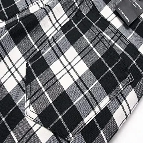 Keevoom Plaid Pants for Men Stretch Skinny Slim Fit Flat-Front Casual Fashion Comfy Solid Pencil Business Dress Chinos Pants - 6