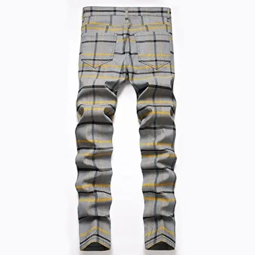 Keevoom Plaid Pants for Men Stretch Skinny Slim Fit Flat-Front Casual Fashion Comfy Solid Pencil Business Dress Chinos Pants - KEEVOOM (1)