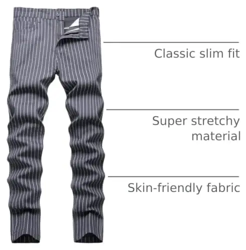 Keevoom Plaid Pants for Men Stretch Skinny Slim Fit Flat-Front Casual Fashion Comfy Solid Pencil Business Dress Chinos Pants - 4