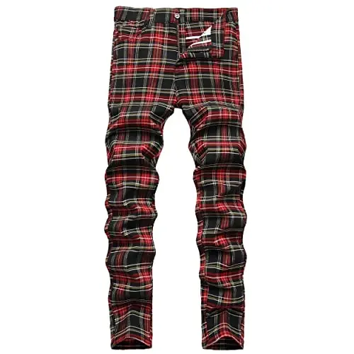 Keevoom Plaid Pants for Men Stretch Skinny Slim Fit Flat-Front Casual Fashion Comfy Solid Pencil Business Dress Chinos Pants - 1