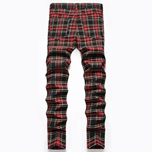 Keevoom Plaid Pants for Men Stretch Skinny Slim Fit Flat-Front Casual Fashion Comfy Solid Pencil Business Dress Chinos Pants - 3