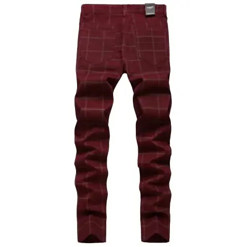 Keevoom Plaid Pants for Men Stretch Skinny Slim Fit Flat-Front Casual Fashion Comfy Solid Pencil Business Dress Chinos Pants - KEEVOOM (1)