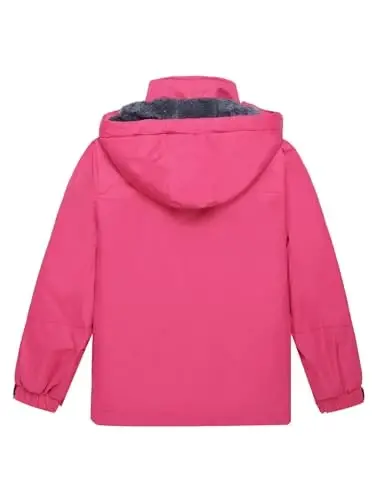 Keevoom qizlar uchun suv o'tkazmaydigan chang'i kurtkasi Fleece qor palto Shamoldan himoya qiluvchi issiq qishki snoubord kurtkasi, olinadigan qalpoqli - 5
