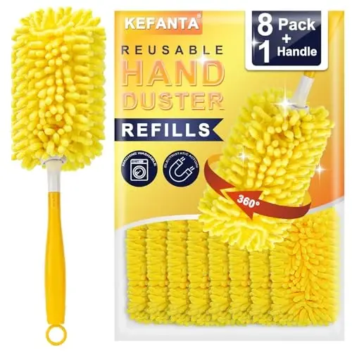 KeFanta Swiffer Duster uchun qayta foydalanish mumkin bo'lgan to'ldirgich, 360° og'ir duster to'ldirgichlari 8 dona 1 tutqichli, tozalash uchun yuviladigan mikrofiber duster - 1