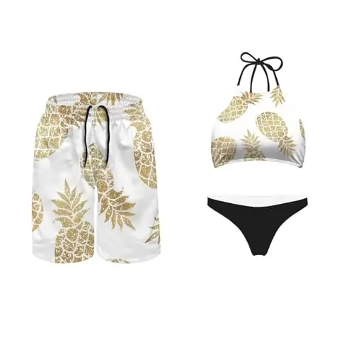KEIAHUAN Couples Matching Swimsuit Summer Swimwear Women 2 Piece Bikini Set Men Trunk - 1