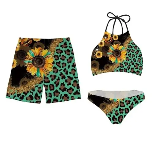 KEIAHUAN Couples Matching Swimsuit Summer Swimwear Women 2 Piece Bikini Set Men Trunk - 1