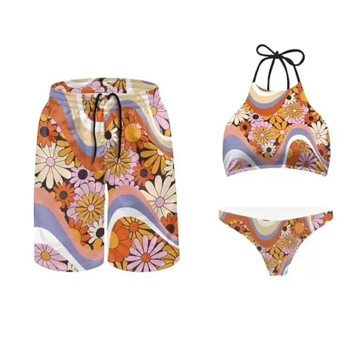 KEIAHUAN Couples Matching Swimsuit Summer Swimwear Women 2 Piece Bikini Set Men Trunk - 1